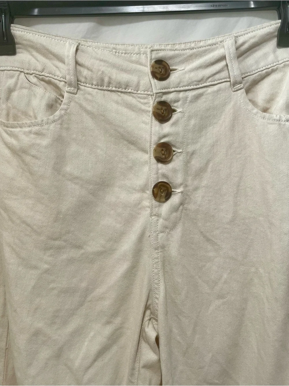 Zara Linen Cream Button-Fly Chinos